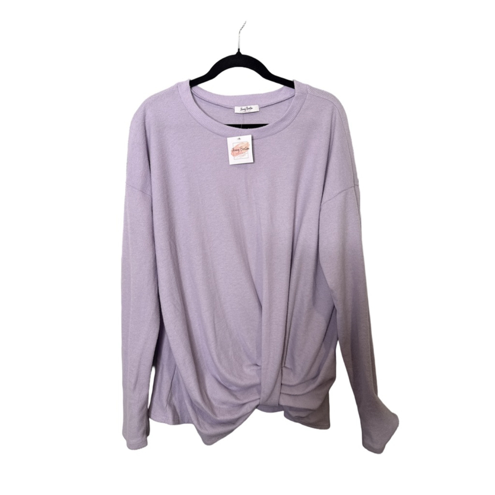 NWT Jenny Boston Boutique Lavender Waffle Knit Twist Front Top Size XL